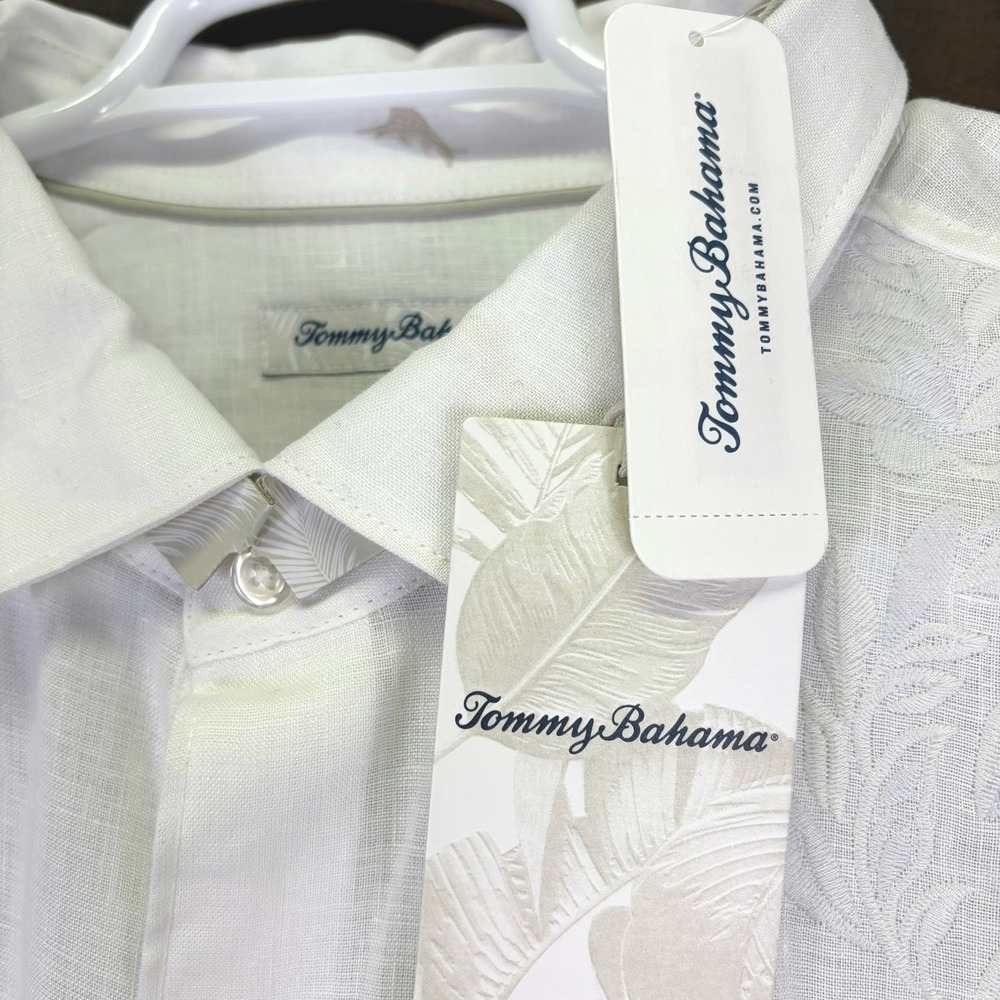 Tommy Bahama NWT Men's Button Up Shirt 2XL White Embroidered Linen Wedding Groom - Picture 11 of 16
